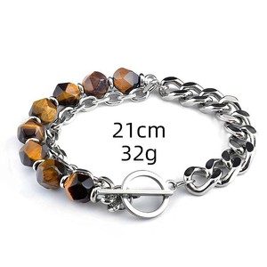 Toptan yeni erkek takı kaplan gözü taş gümüş kaplama paslanmaz çelik moda zincir bilezik - Product Image 3