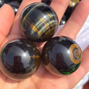 Boule de cristal en forme d'yeux de tigre, en vrac, naturel, spécial, couleur jaune, bleu, sphère de guérison - Product Image 1
