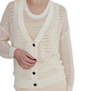 <span class=keywords><strong>Cardigan</strong></span> en <span class=keywords><strong>maille</strong></span> tricotée légère et respirante à col en V ajouré à manches longues pour femme – Vente en gros personnalisée - Product Image 6