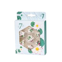 Ensemble de 7 dés polyédriques en résine, faits main et personnalisés, pour jeux de rôle et de société, thème Dragons et Donjons, emballage carton.