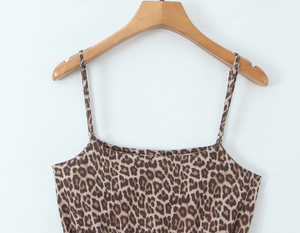<span class=keywords><strong>Combinaison</strong></span> décontractée d'été à bretelles spaghetti à imprimé animal de couleur marron pour femmes - Product Image 6