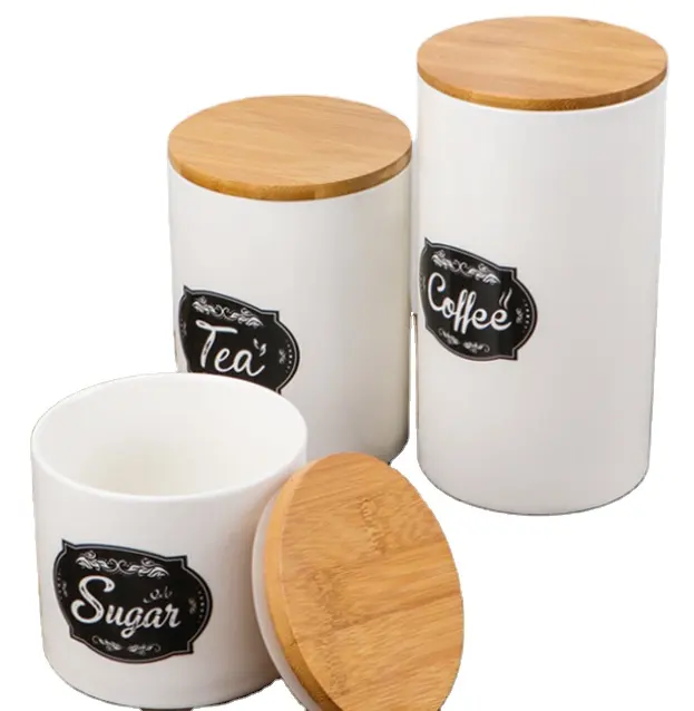 شاي بالسكر القهوة علبة شعبية السيراميك مع حامل خشبي المطبخ زجاجات تخزين و الجرار مخصصة المائدة المستدامة