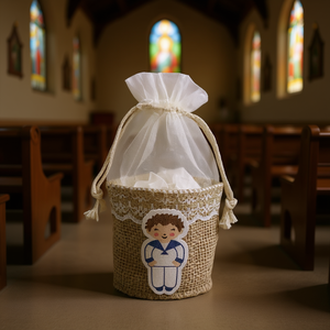 Pochette Cadeau pour Garçons Communion 14x8x4cm avec Applique Garçon – Sac Élégant pour Événements Religieux - Product Image 3