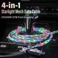 CHXDEV Câble de données USB Type-C en nylon multifonction 4-en-1 avec lumière LED rotative à 540 degrés et charge ultra-rapide