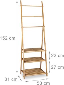 <strong>Bamboo</strong> <strong>Towel</strong> Rack Folding <strong>Bamboo</strong> Ladder <strong>Towel</strong> Rack Stand with 3 Shelves 3 <strong>Rails</strong> - Product Image 4