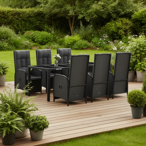 Set da Pranzo da Giardino in Polyrattan Nero per 6 Persone, Arredamento da Esterno Elegante e Resistente alle Intemperie - Product Image 2
