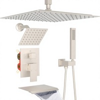 Système de Douche Double Homedec avec Bec de Baignoire de 12 Pouces et Robinet Mural de 6 Pouces en Laiton et Acier Inoxydable Finition Nickel Brossé