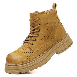 2025 Summer New Style Breathable Waterproof Retro Thick-Topped Round-Toe Leather Fur Ankle Fashion-Safe <b>Work</b> <b>Boots</b> - Product Image 5