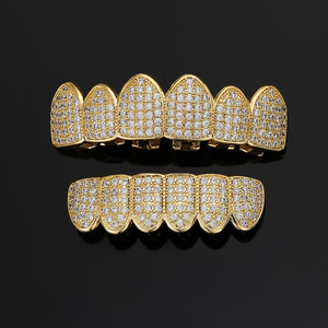 Grillz dentaire Hip Hop unisexe incrusté de zircon, bijoux de fête au design géométrique, style Iced Out - Product Image 3