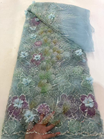 NI.AI Nouveauté Dentelle 3D Fleurs Perlées avec Paillettes, Dentelle Cordonnée en Tissu, Tissu Brodé de Perles pour Robe de Mariée