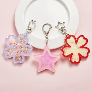 JINLEI Promotion Charm Gift Floating Sakura Plastic Keychain For Bag Parts Accessories