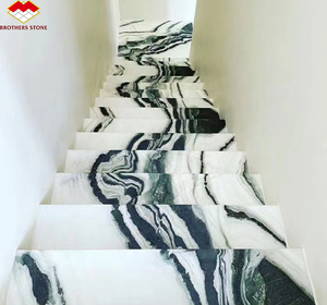 Tấm ốp bậc cầu thang và bậc lên xuống bằng đá cẩm thạch trắng Panda bóng mài hiện đại, chống trơn trượt, thương hiệu Brothers Stone, dùng cho khách sạn