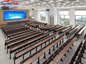 โต๊ะเก้าอี้เหล็กสำหรับห้องเรียน เฟอร์นิเจอร์โรงเรียน โต๊ะเก้าอี้สำหรับใช้ในโรงยิม โครงเหล็ก วัสดุไม้ โต๊ะและเก้าอี้แบบมีบันไดสำหรับมหาวิทยาลัย - Product Image 6