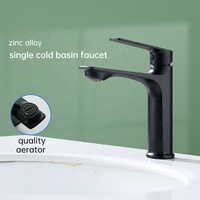 Grifo de Lavabo Moderno de Aleación de Zinc con Acabado Negro Mate, de un Solo Grifo, para Proyectos de Hoteles y Casas de Alquiler