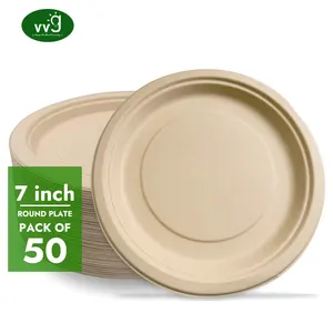 VVG pfa livre personalizado compostable bambu biodegradável polpa papel eco amigável placas descartáveis 7 polegada