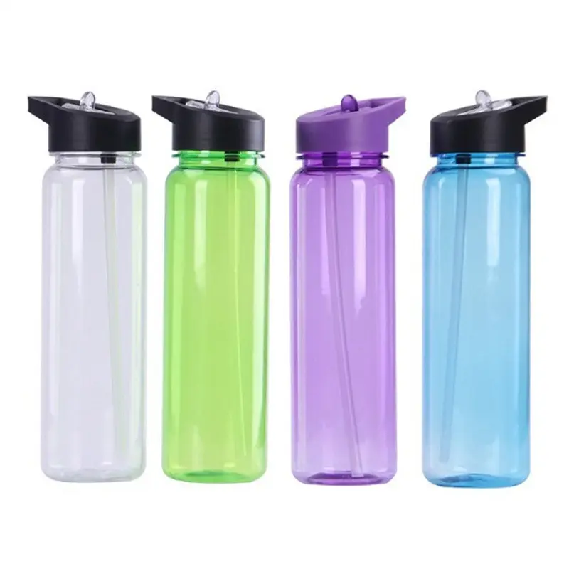 Großhandel 700 ml Kunststoff klare Wasserflasche mit Strohdeckel sport reisen Trinkbecher mit Griff