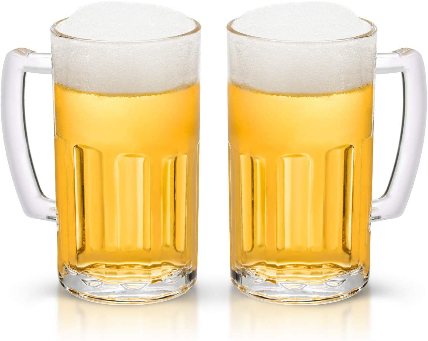 2 Pack Heavy Large Beer Glasses with Handle - 20 Ounce Glass Steins, Classic Beer Mug glasses Set