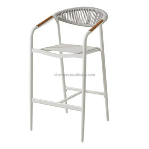 Taburete de Bar Blanco Tejido, Diseño Contemporáneo con Cuerda, Asiento para Exteriores, para Hogar y Bistro - Product Image 1