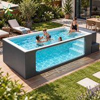Piscine hors sol en fibre de verre avec jacuzzi extérieur, escalier d'accès latéral large et moderne, pour hôtel boutique, en conteneur