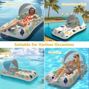 Inflatable PVC Pool Float Lounger with <b>Canopy</b> Sunshade Floating Chair for Adults - Product Image 6