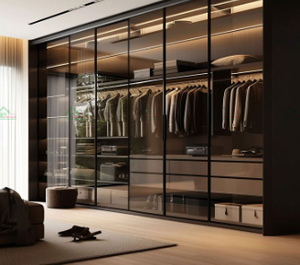 Armario de Dormitorio Principal de Estilo Minimalista Italiano con Marco de Aluminio, Serie de Vidrio Gris de Lujo Ligero, Tipo de Pie - Product Image 4