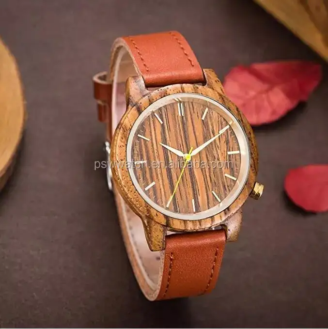 Healthy Wood Watches Hot Sale Handcrafted Custom Logo Original Grain Watch With Leather Band