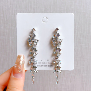 Perle gland boucles d'oreilles haut de gamme célébrité mode tempérament boucles d'oreilles longues strass boucles d'oreilles 925 argent aiguille en gros - Product Image 5