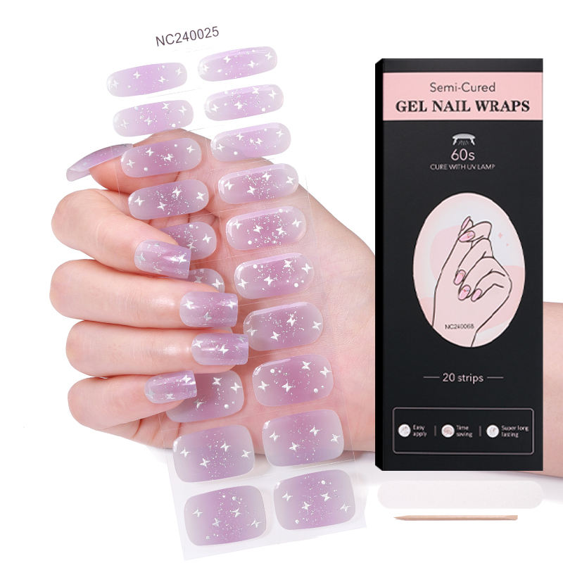 Ready to Ship High Gloss Gel Nail Strips Semi-Transparent Crystal Texture with UV Light False Nails Product Category