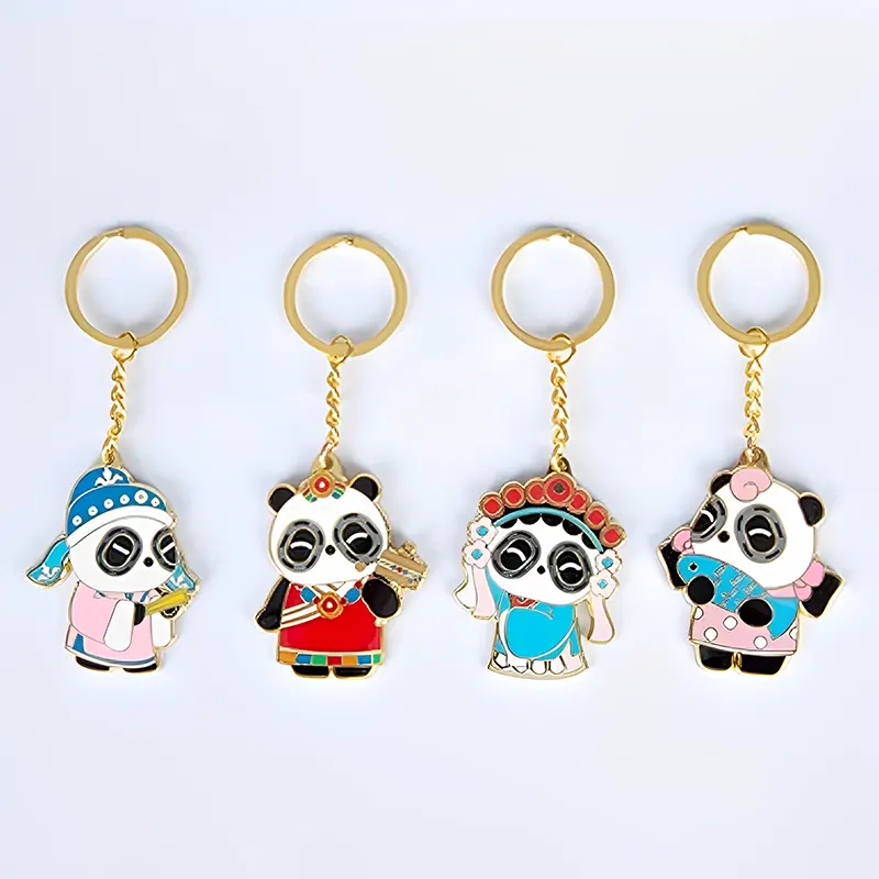 Custom Promotional Cute Key Chains Set Metal Kawaii Panda Cartoon Keychain In Bulk