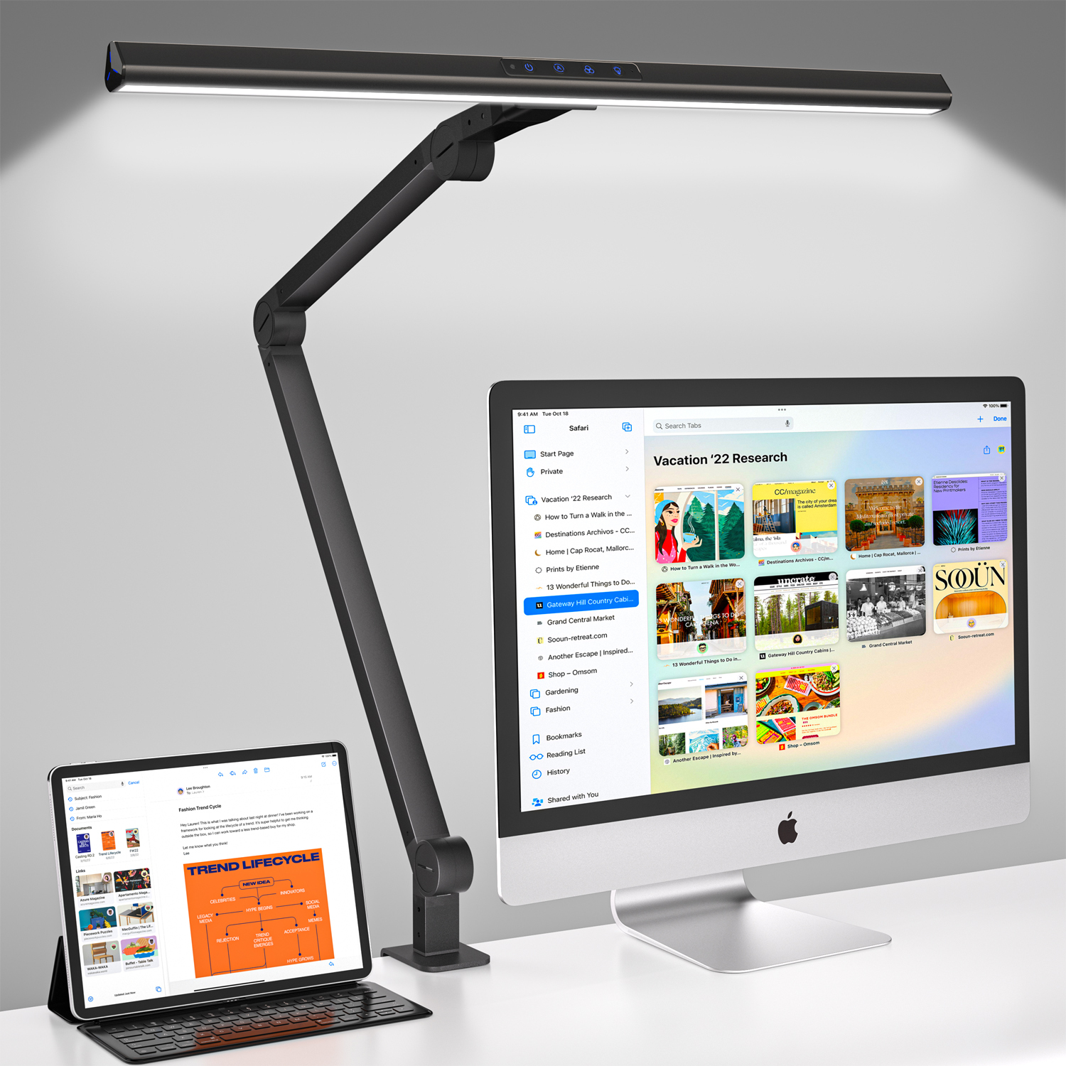 Dual Screen Office Desk Lamp Led Clamp Light for Dual Monitor Workspace Adjustable Arm Low Power Professional Lighting Office
