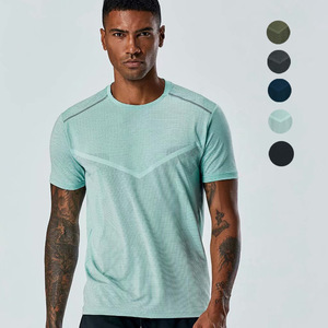 T-shirt de sport pour homme, coupe musclée, 88% polyester, 12% élasthanne, respirant, compression, <span class=keywords><strong>anti</strong></span>-transpiration, jacquard, pour la salle de sport et l'entraînement - Product Image 1