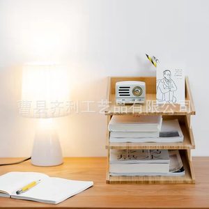 Office Organizer Bamboo Desk <b>Storage</b> Rack 3 Tier Horizontal <b>File</b> Tray Freestanding Document Organizer for Home Office - Product Image 2