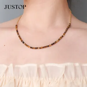 Neuzugang 18K Gold plattiert Edelstahl-Schmuck-Halsband Spleißen natürliche Opal-Stein-Halsband für Damen