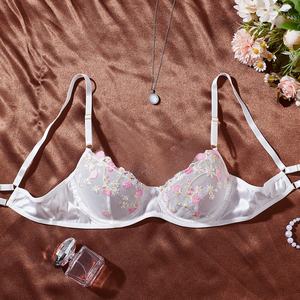 Sexy Perspectief Kant Geborduurde Bloemen 100% Polyester Ademend 2-delig Ondergoed Set Voor Vrouwen Kleine Borst Show - Product Image 2