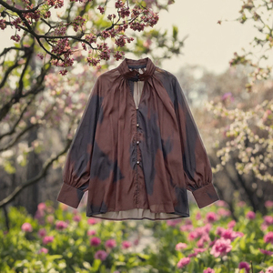 Spring Mesh <b>Blouse</b> for Women Stand Collar Full Sleeve Loose Shirt Layering Casual Daily Wear - Product Image 3