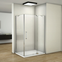 Cabine de douche sans cadre à 3 côtés en verre nano 8 mm avec porte pivotante et bande d'étanchéité