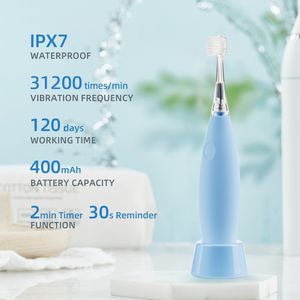Brosse à dents en silicone souple pour enfants, 2 têtes, rechargeable, batterie 400 mAh, charge sans fil, étanche IPX7, 31200 VPM, silencieuse - Product Image 6