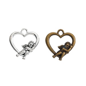Breloques Cœur <span class=keywords><strong>Ange</strong></span> pour la fabrication de bijoux, 19,5x18,2mm, en alliage de zinc creux, Bronze antique, Argent antique - Product Image 4