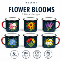 Mug de camping en émail avec logo personnalisé, vente en gros, tasse à café en métal réutilisable à bord roulé avec motif floral, design cadeau, vert armée