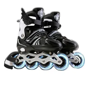Adjustable Size Inline Skates Shoes For Kids Boy Girl PU Flashing 4 Wheels