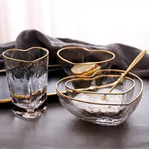Стеклянная миска в японском стиле, новинка, посуда в виде Золотого сердца с узором глаз, бытовая Высококачественная Хрустальная Салатница, чашка, миска