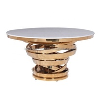 Ensemble de table à manger en marbre doré avec base en acier inoxydable doré pour mariage, fête, maison, hôtel, pieds en métal robustes, capacité de 450 kg