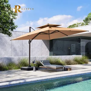 Vento resistente poliéster personalizado villa ao ar livre jardim mobiliário pátio piscina guarda-sol alumínio cantilever parasol