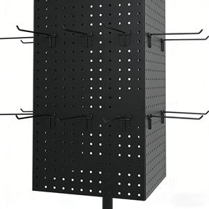 Support de présentation rotatif à 4 faces avec roulettes, panneau perforé et crochets pour outils et pinceaux de maquillage, présentoir tournant en métal - Product Image 6