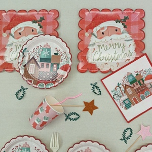 DAMAI - Platos de Papel Cuadrados Desechables para Postres, Diseño Nuevo, para Fiestas Navideñas, con Juego de Vajilla de Santa Claus - Product Image 1