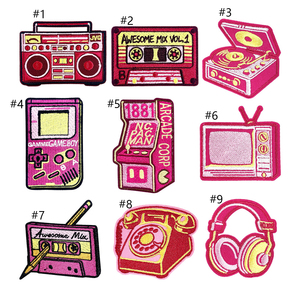 Patchs rétro des années 90, divertissement électronique, broderie, vinyle thermocollant, <span class=keywords><strong>tourne</strong></span>-<span class=keywords><strong>disque</strong></span>, console de jeu - Product Image 2