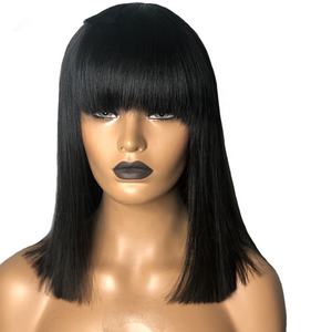 Faux Cuir Chevelu Demi-Queue Droite Bob Brésilienne Cuticule Alignés <span class=keywords><strong>Cheveux</strong></span> 360 Dentelle Frontale Perruques Avec Bang - Product Image 3