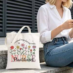 <b>Nurse</b> Practitioner <b>Gifts</b> Tote Bag Reusable | <b>Nurse</b> Appreciation <b>Gifts</b> for Women, Nursing Floral Canvas Grocery Shopping Tote Bag - Product Image 2