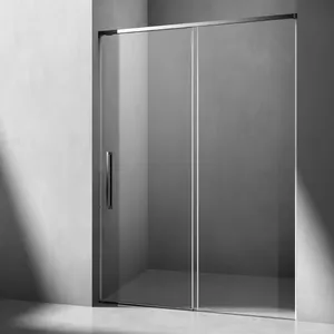 Porte de douche en verre trempé au design moderne et simple sans cadre Porte coulissante de salle de bain en forme de rectangle avec poignée en acier inoxydable