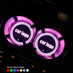 Groothandel Custom Auto Merk Logo Rgb 7 Kleuren Led Auto Bekerhouder Pad Mat Coaster Met Sfeer Verlichting Led Coaster voor Auto